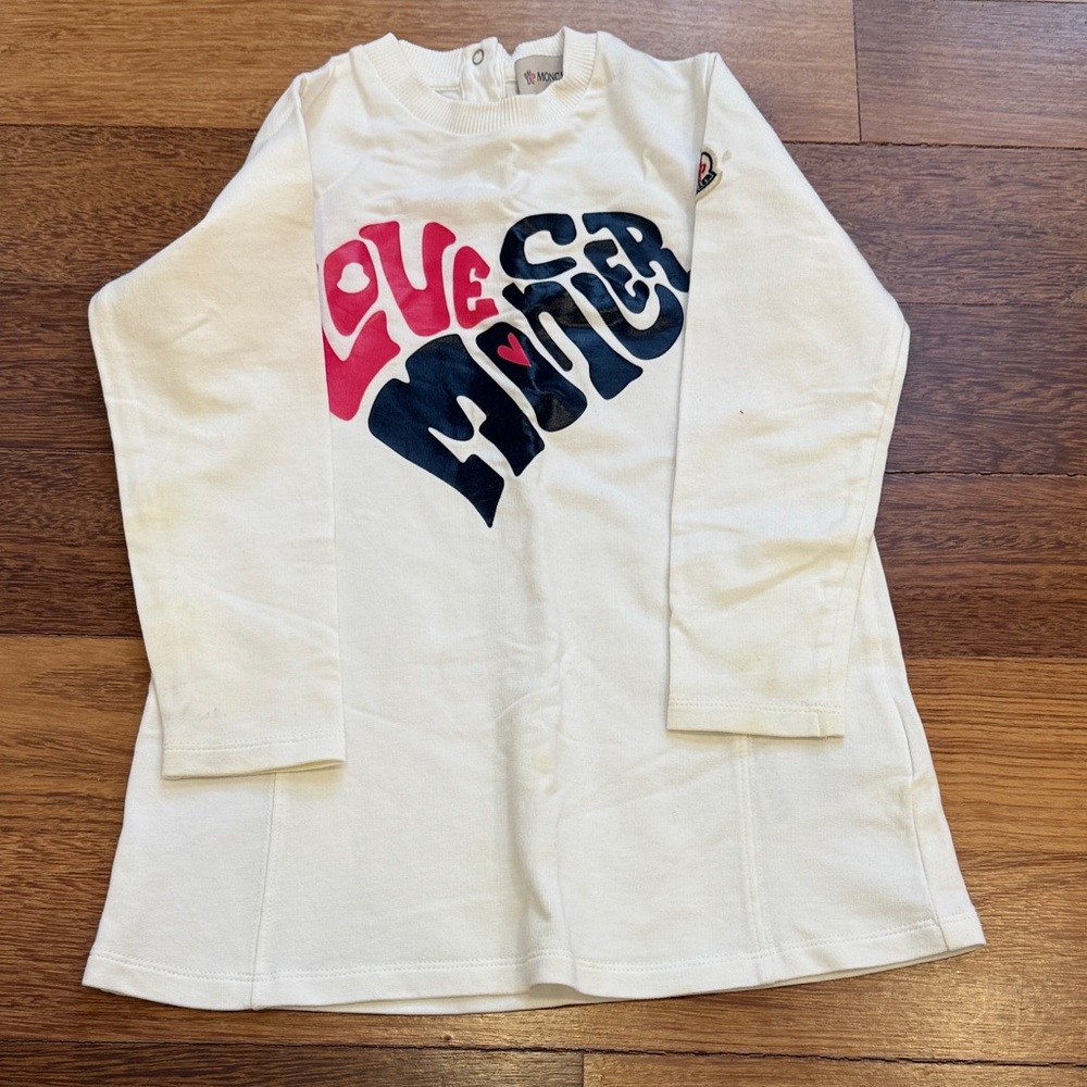 Moncler White Long Sleeve Tee with Love Moncler Graphic